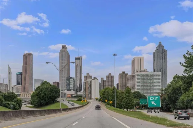 a view of a city with tall buildings
