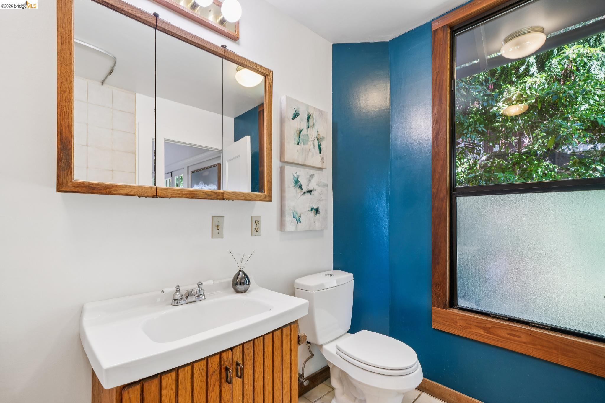813 San Diego Road Berkeley, CA 94707 - Photo 27 of 60 a bathroom with a sink a toilet and mirror