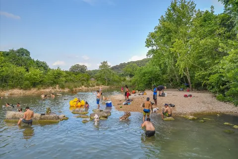 a view of a park with slide