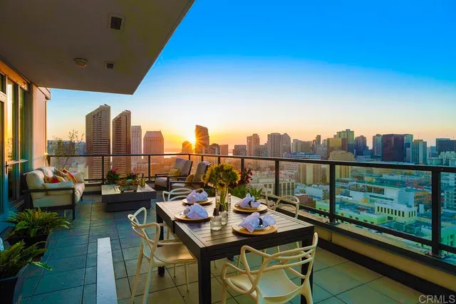 a view of a balcony with city view