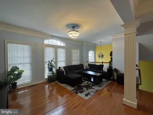 a living room with furniture windows and wooden floor