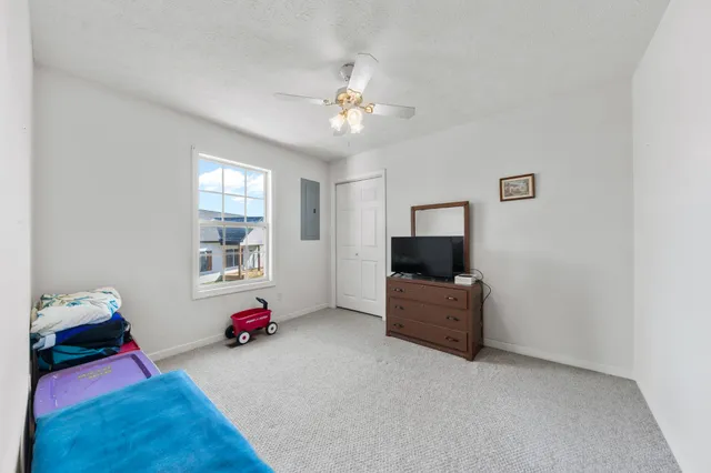 a view of balcony with wooden floor