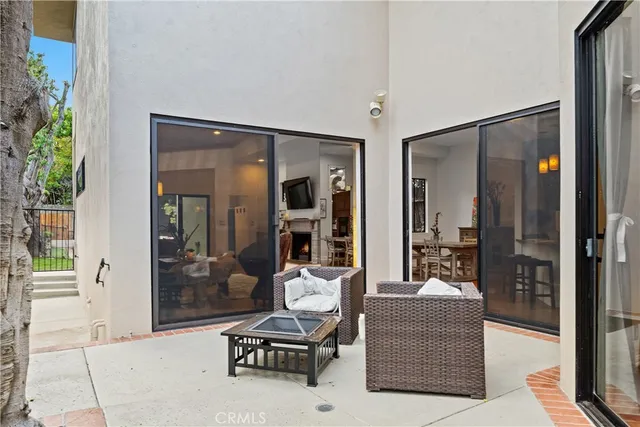 a view of swimming pool with seating space