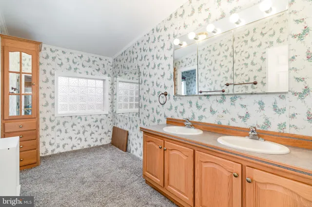 a spacious bathroom with a sink a mirror and a shower