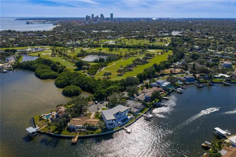 a view of a lake with a city