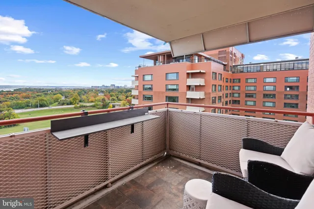 a view of a building from a balcony