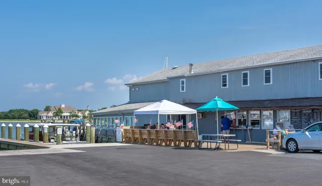 an outdoor space with seating space