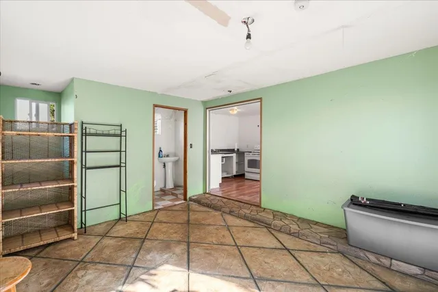 a kitchen with a stove and a microwave