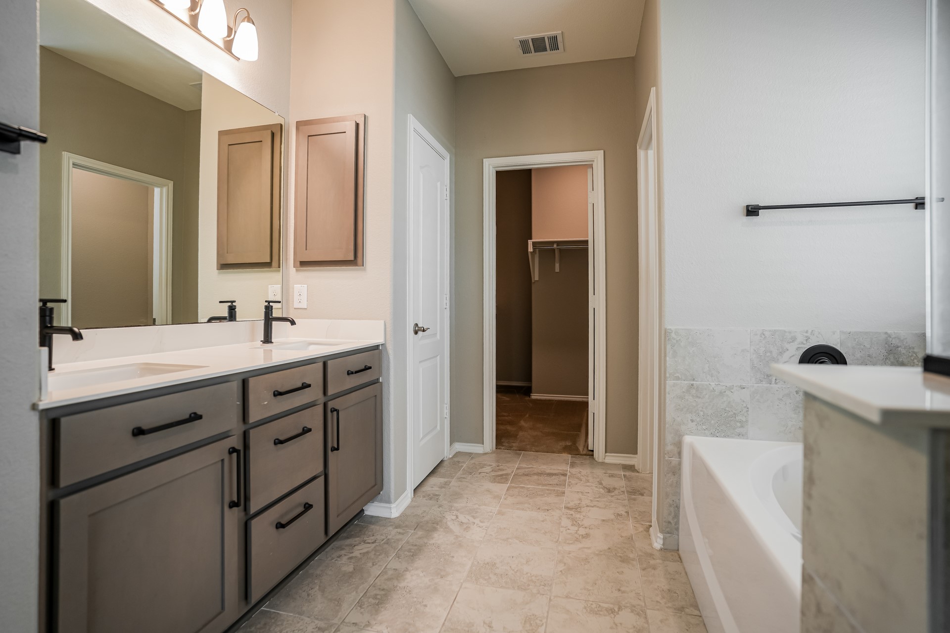 17313 Crazy Arm Road, Unit 233 Round Rock, TX 78664 - Photo 9 of 20 Primary bathroom with soaking tub, separate shower, dual sinks, storage and large walk-in closet