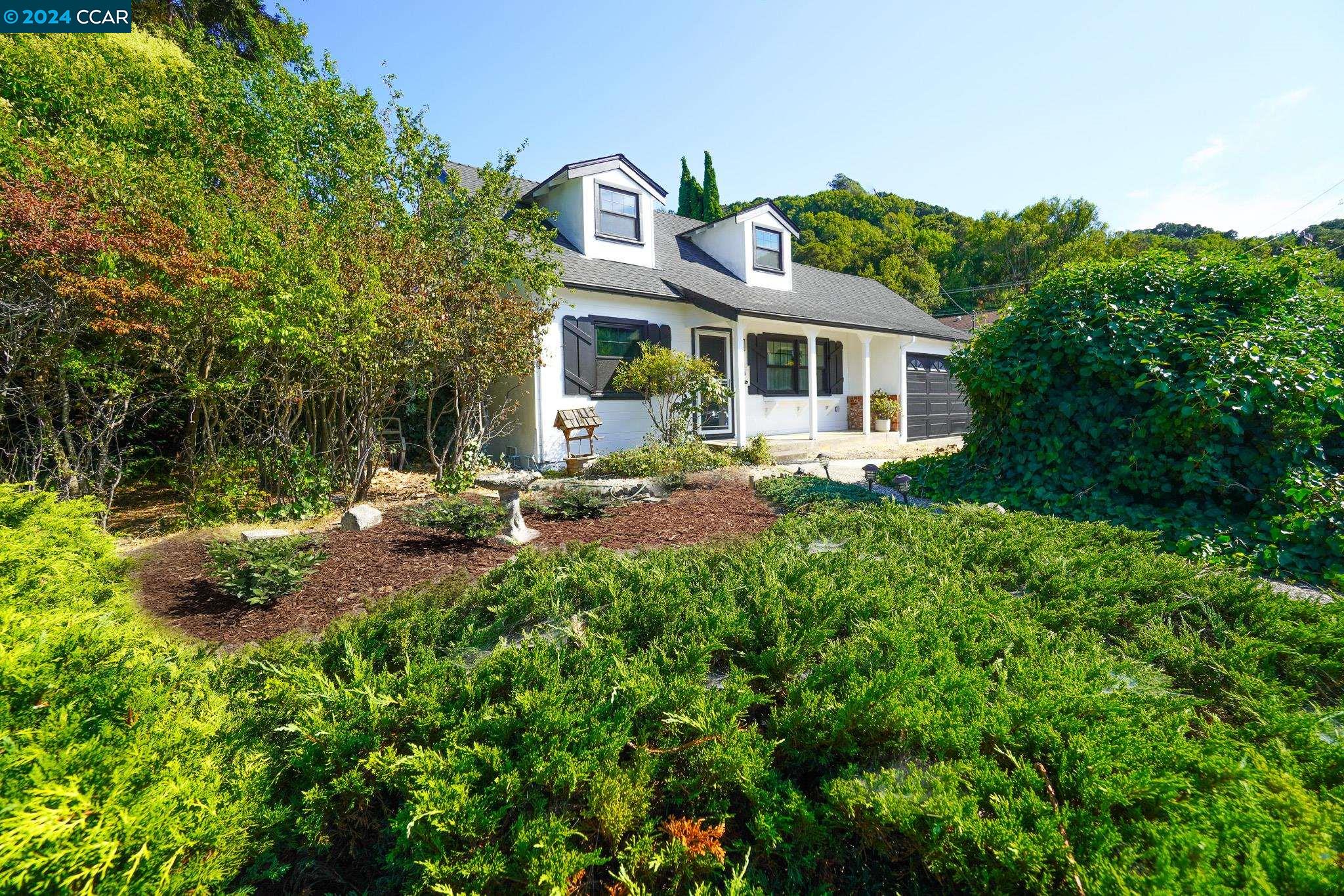 a front view of house with yard and green space