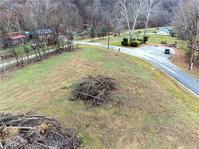 a view of yard with swimming pool and green space