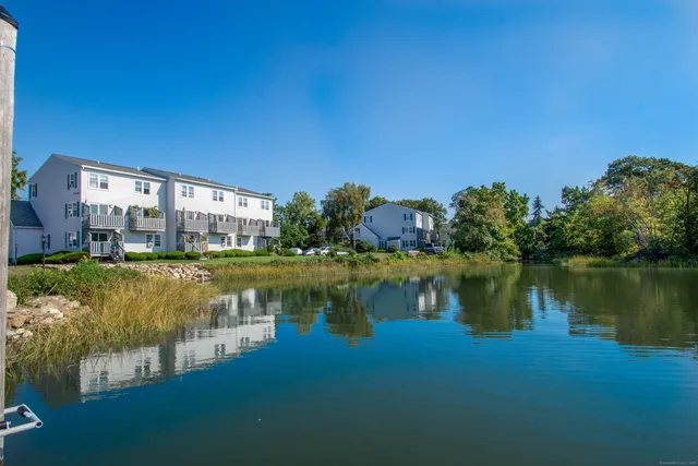 a view of a lake with a building in the background
