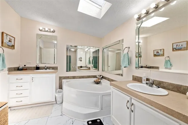 a bathroom with a sink double vanity and a mirror