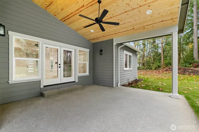 a view of a porch with a backyard
