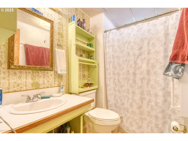 a bathroom with a sink a toilet and a mirror