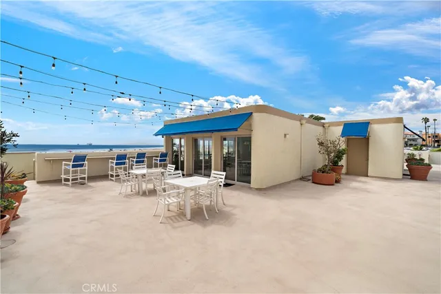 a view of a swimming pool and an outdoor space