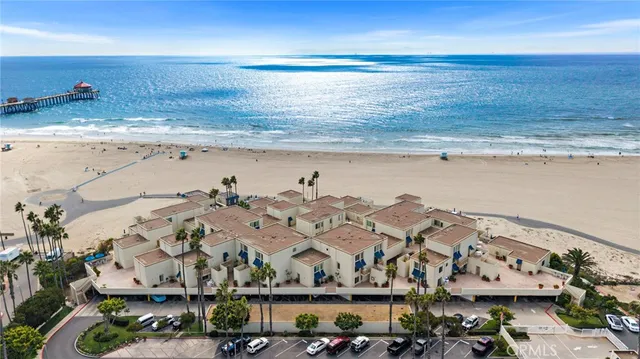 an aerial view of beach and ocean