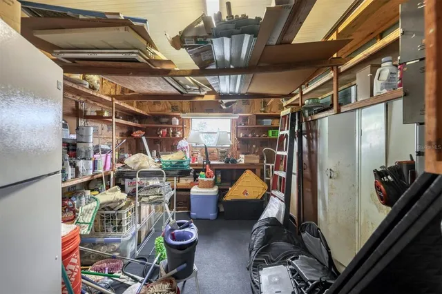 a view of a storage room with chairs