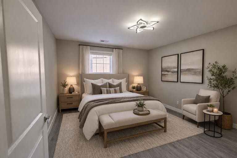 543 Peachers Mill Road Clarksville, TN 37042 - Photo 18 of 29 a bedroom with a bed and wooden floor