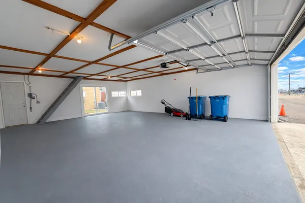 a view of a room with wooden walls