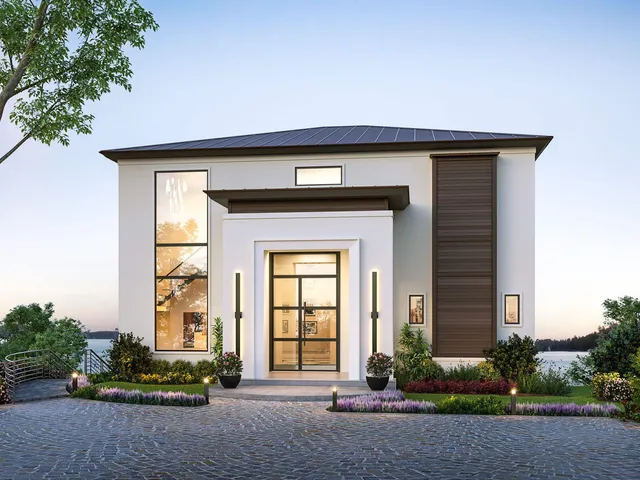 a front view of a house with garden