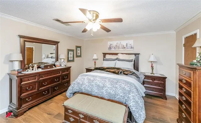 a workspace with wooden floor a potted plant and a bookshelf