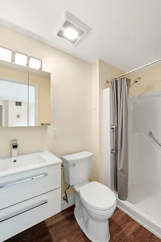 a view of a room with racks on the wall