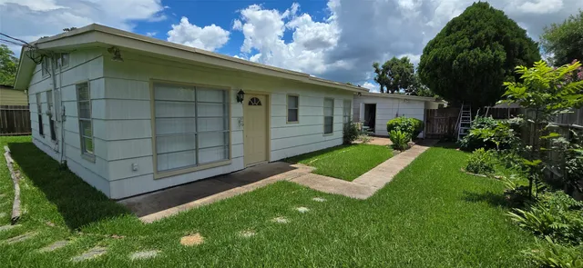 a view of a backyard with plants