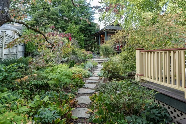 a view of a garden with pathway