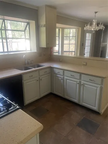 a view of a kitchen sink and dishwasher with wooden floor