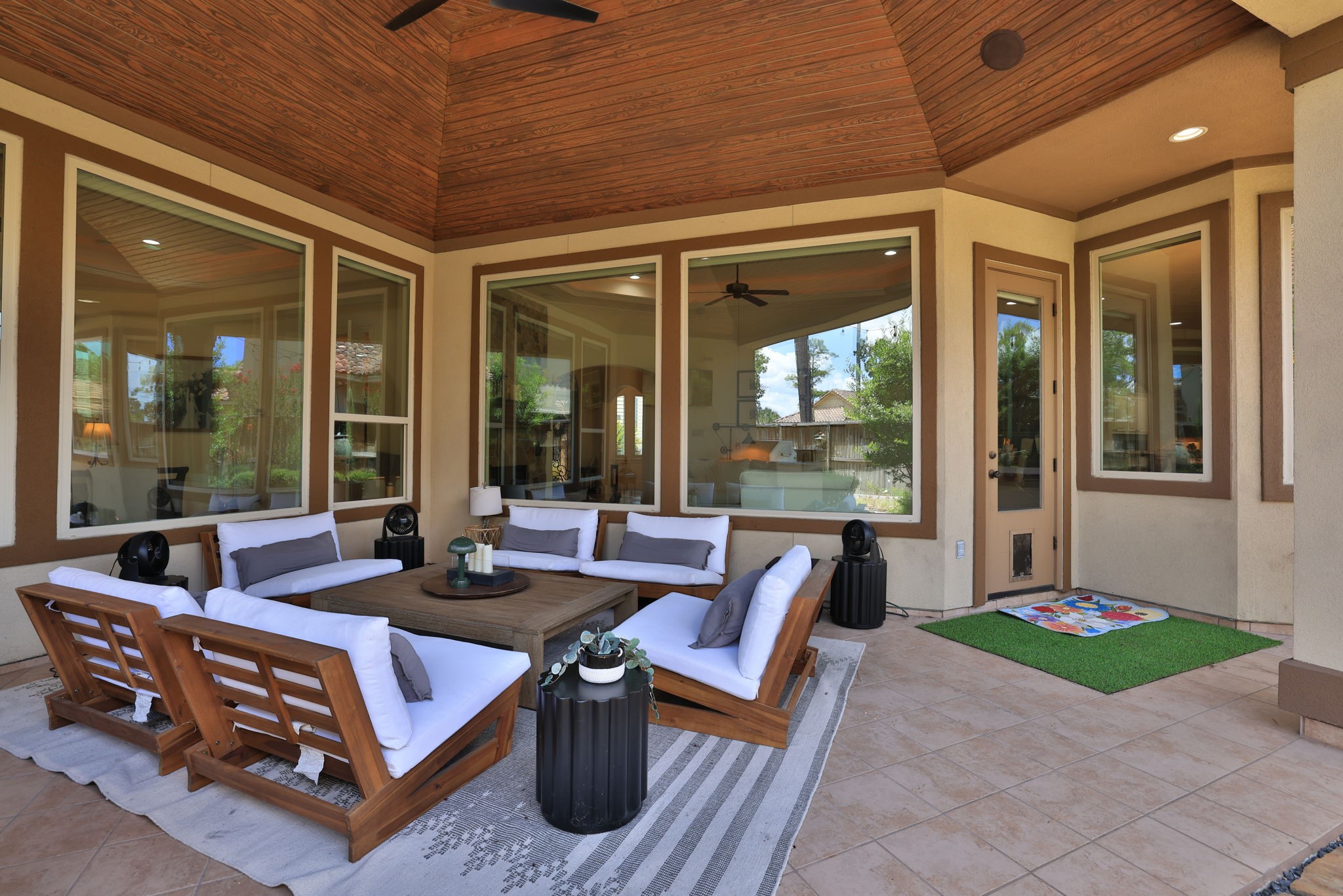 58 Shadow Creek Ridge Drive Spring, TX 77389 - Photo 44 of 49 Covered patio with beadboard ceiling & ceiling fan