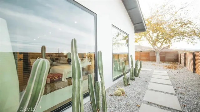 an outdoor view with patio