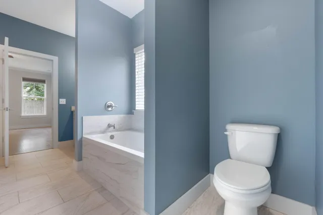 a bathroom with a toilet and a bathtub