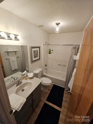 a bathroom with a sink mirror vanity and toilet