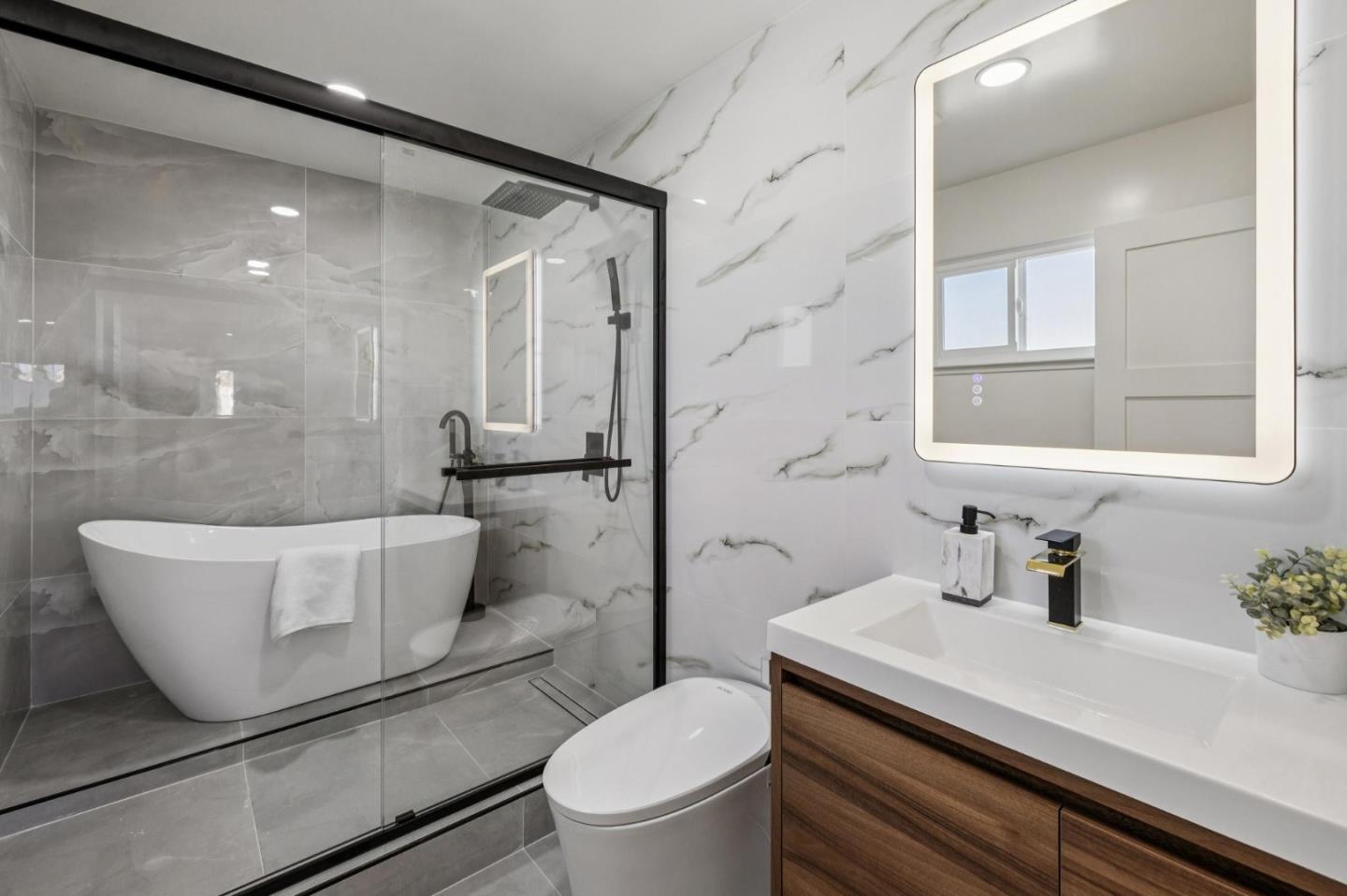 2043 Shellback Place San Jose, CA 95133 - Photo 26 of 52 a bathroom with a sink a toilet a mirror and shower