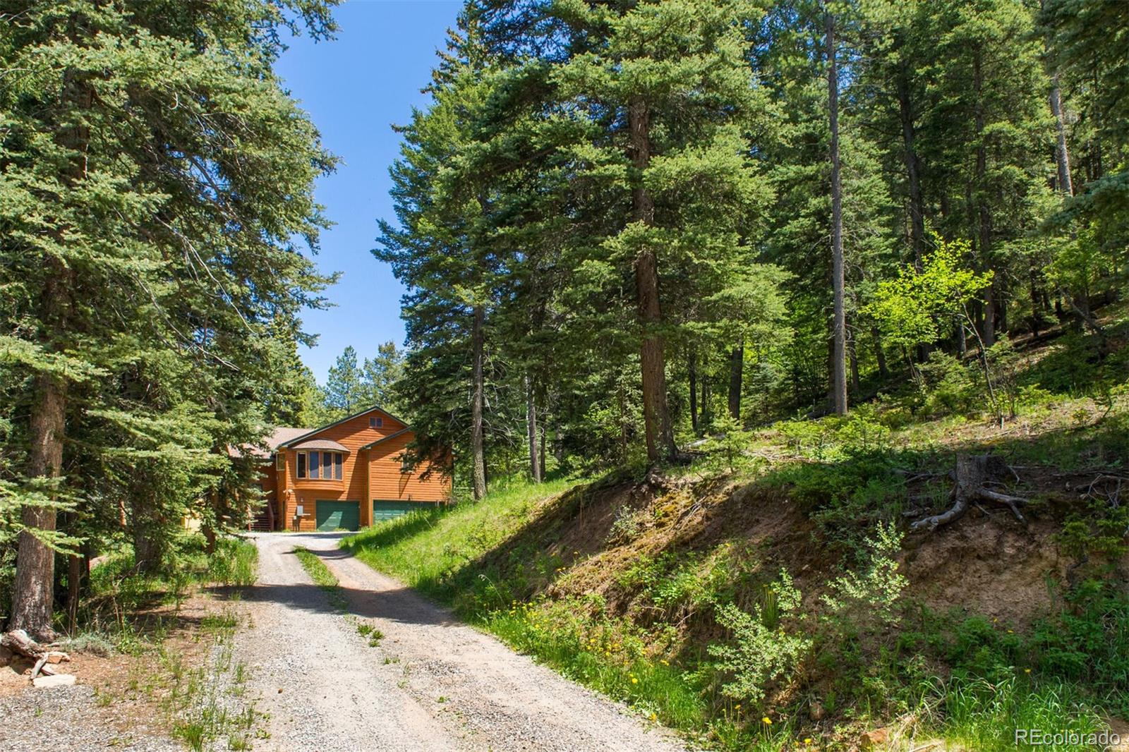 23994 Running Deer Road Conifer, CO 80433 - Photo 27 of 34 a front view of a house with a yard and trees