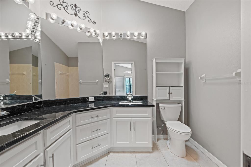 9224 Halberg Drive Hudson, FL 34669 - Photo 14 of 31 a spacious bathroom with a granite countertop sink a toilet a mirror and shower