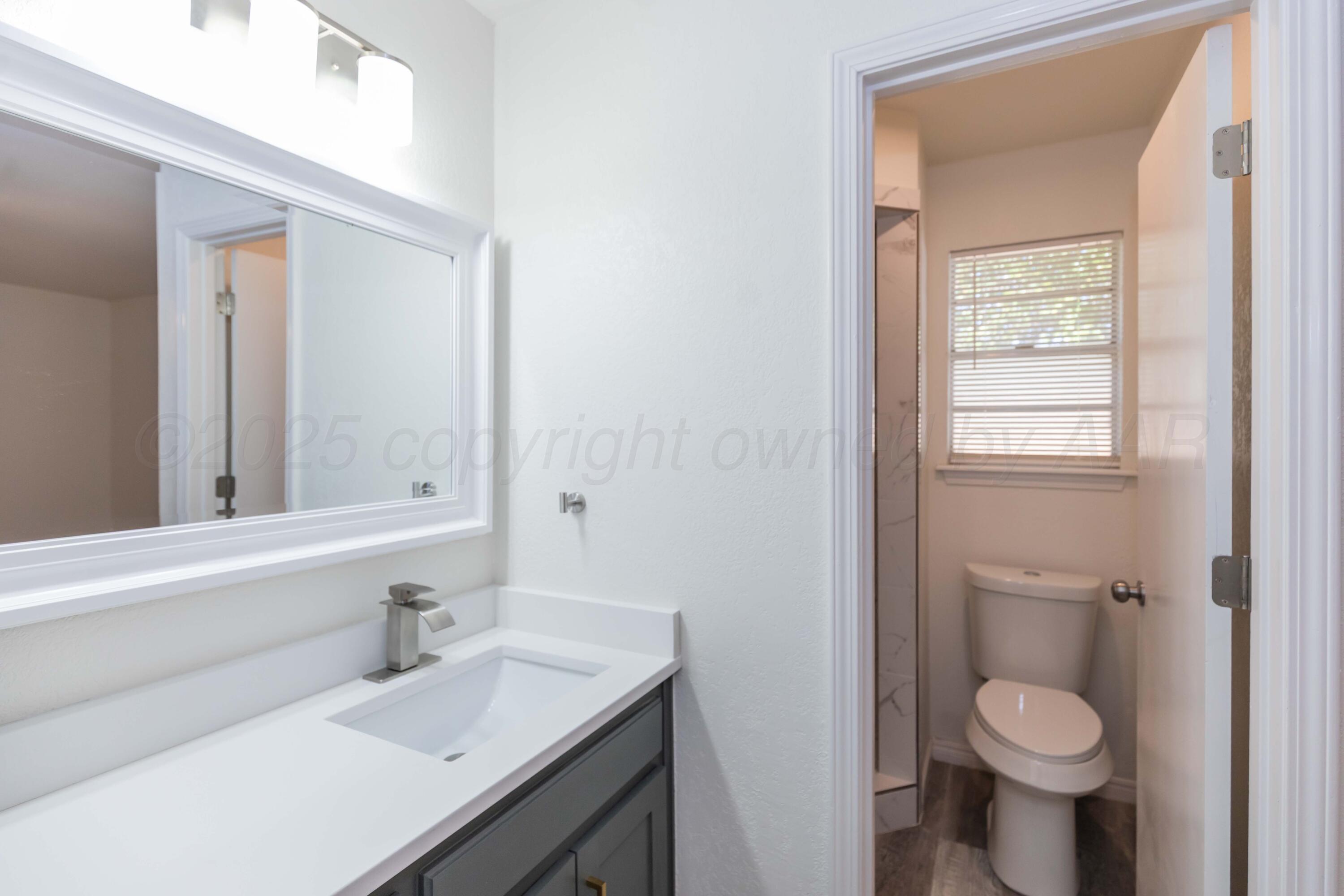 6104 Cornell Street Amarillo, TX 79109 - Photo 20 of 39 a bathroom with a toilet sink and mirror