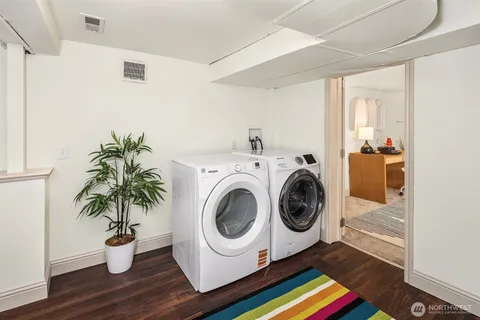 a utility room with dryer and washer