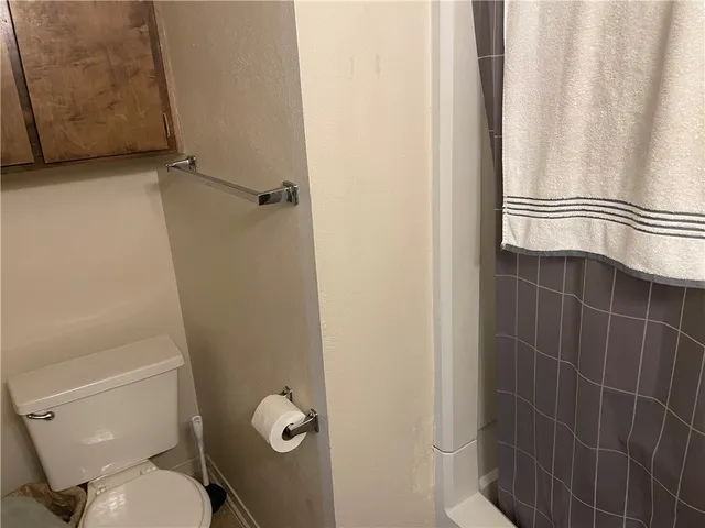 a bathroom with a toilet and a shower