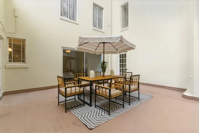 a view of a door of the building