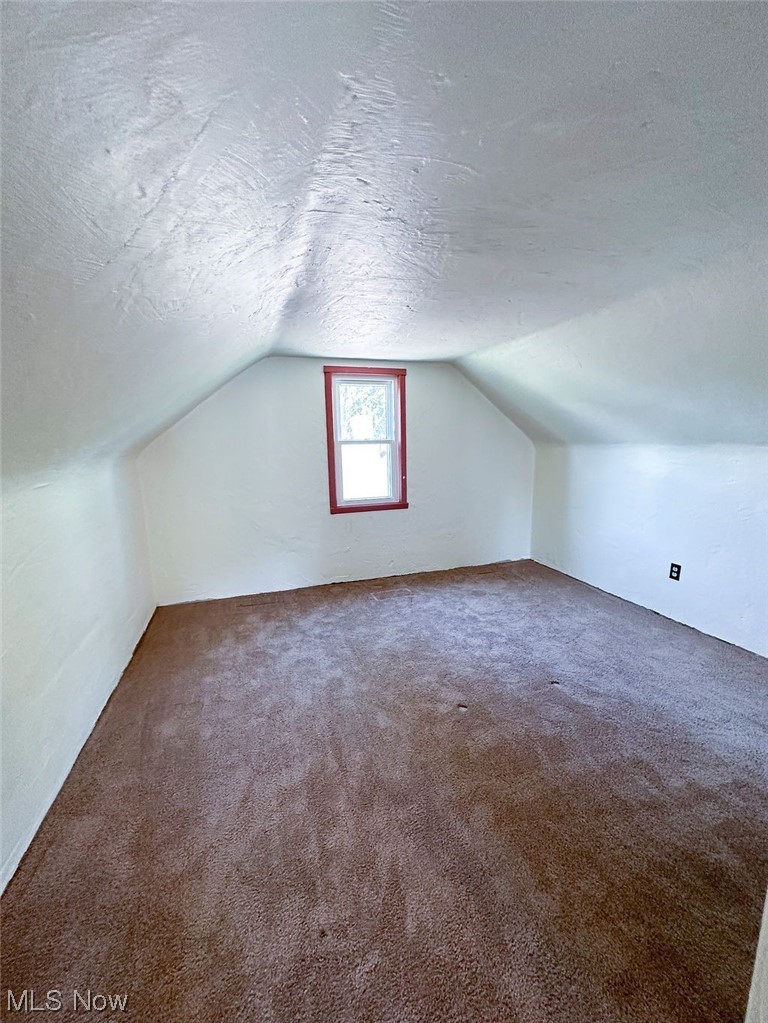 3985 Rosemond Road Cleveland Heights, OH 44121 - Photo 16 of 25 Bonus room featuring carpet floors, lofted ceiling, and a textured ceiling