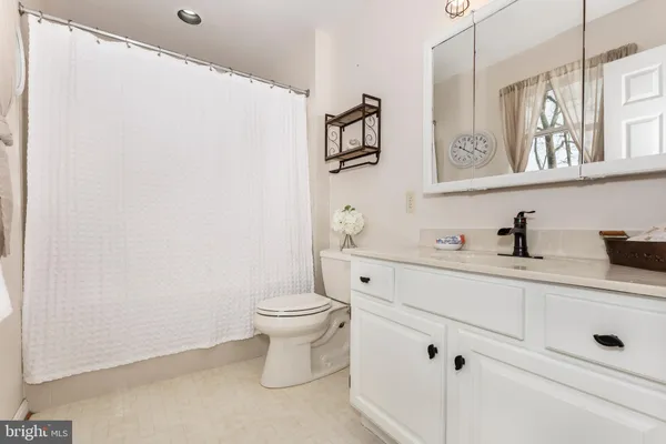 a bathroom with a sink a toilet and mirror