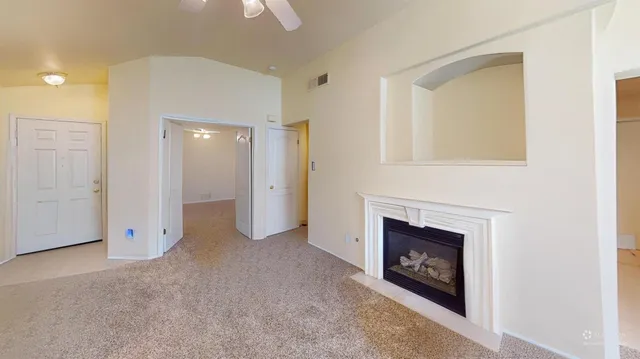 a view of a livingroom with a fireplace