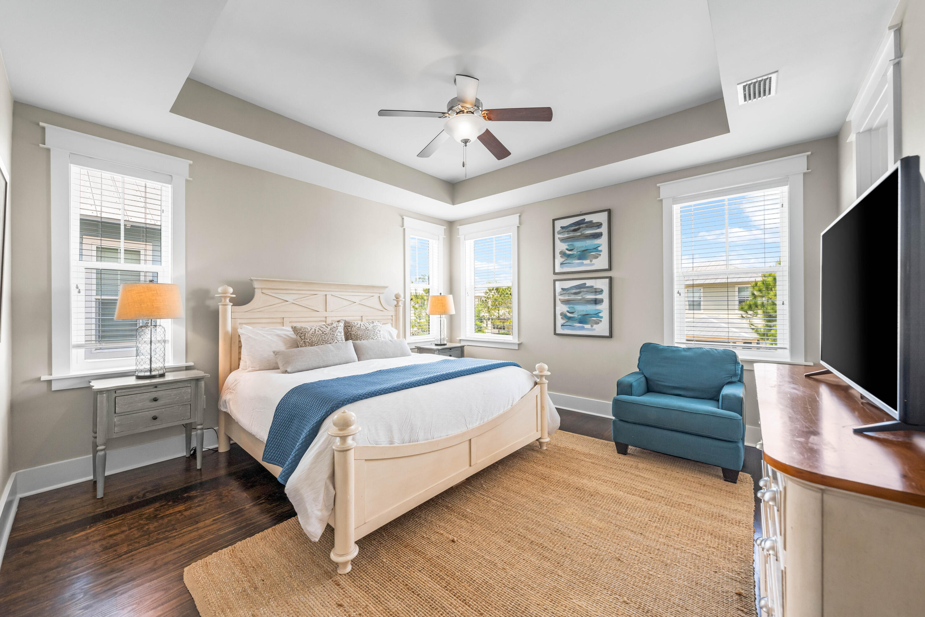 979 Sandgrass Boulevard Santa Rosa Beach, FL 32459 - Photo 30 of 72 a bedroom with a bed and a flat screen tv