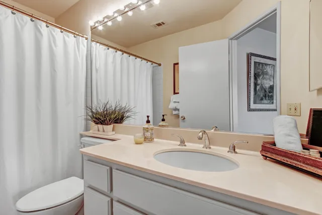 a bathroom with a sink a toilet and a mirror