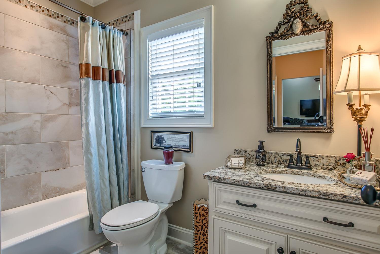 6392 Tom Rail Road Santa Fe, TN 38482 - Photo 22 of 30 a bathroom with a granite countertop toilet a sink and a mirror
