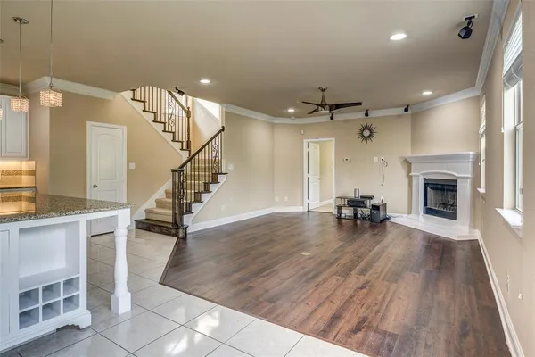 a view of a livingroom with furniture and a fireplace