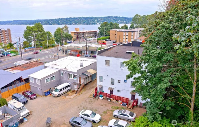 an aerial view of a city with streets and houses