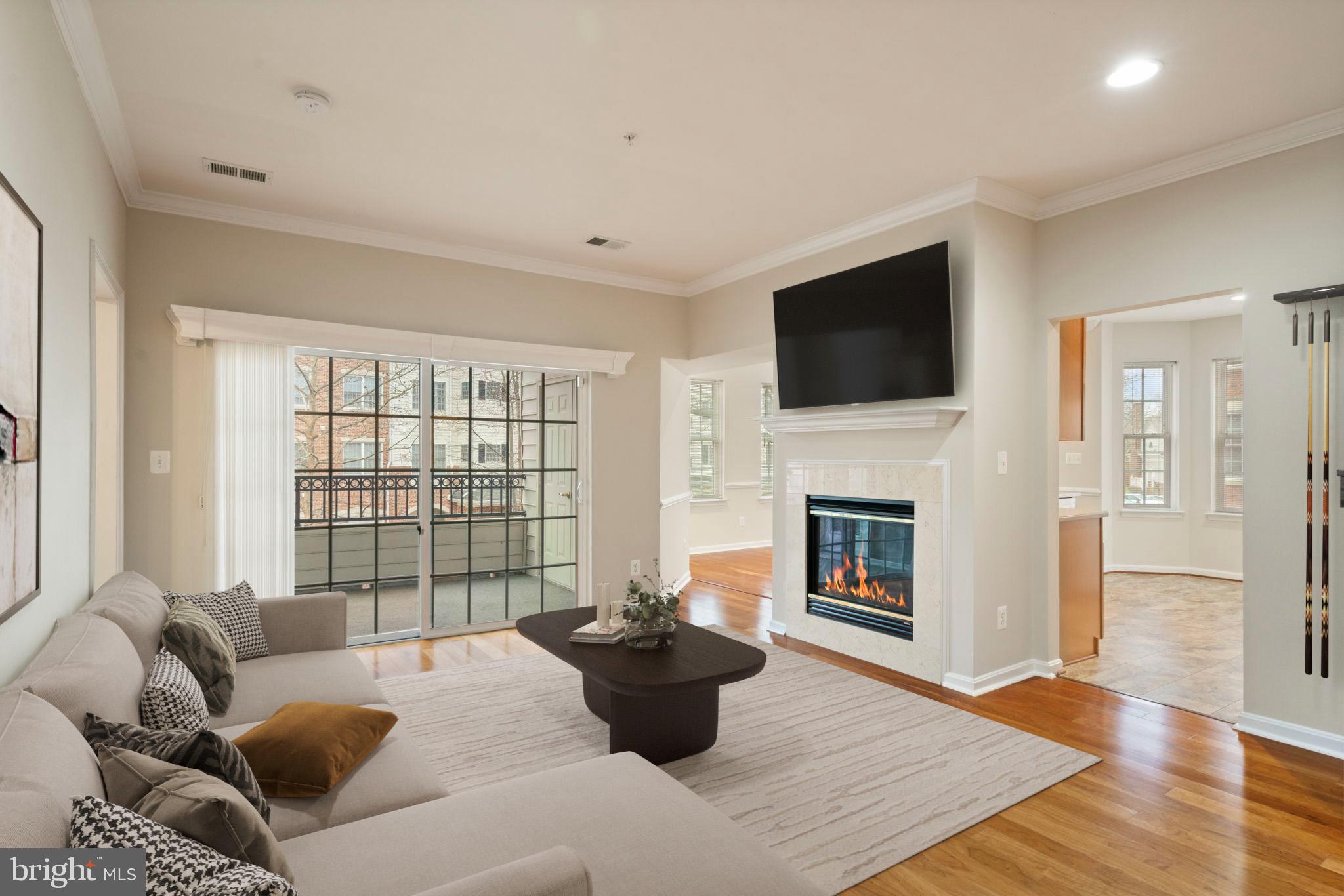 20751 Royal Palace Square, Unit 104 Sterling, VA 20165 - Photo 3 of 44 a living room with furniture a fireplace and a flat screen tv